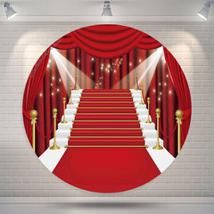 Lofaris Red Curtain Stage Lightspot Round Birthday Backdrop