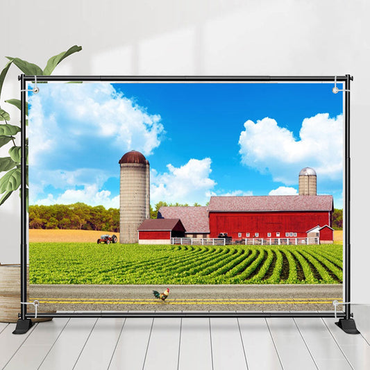 Lofaris Red Farm House Green Plant Sunny Sky Spring Backdrop