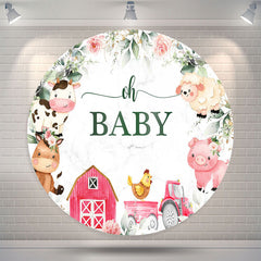 Lofaris Red Farmhouse Animals Oh Baby Shower Round Backdrop