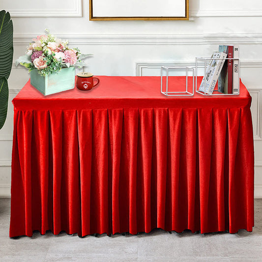 Lofaris Red Fitted Velvet Rectangle Table Skirts Cover