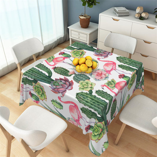 Lofaris Red Flamingo Green Cactus Floral Square Tablecloth
