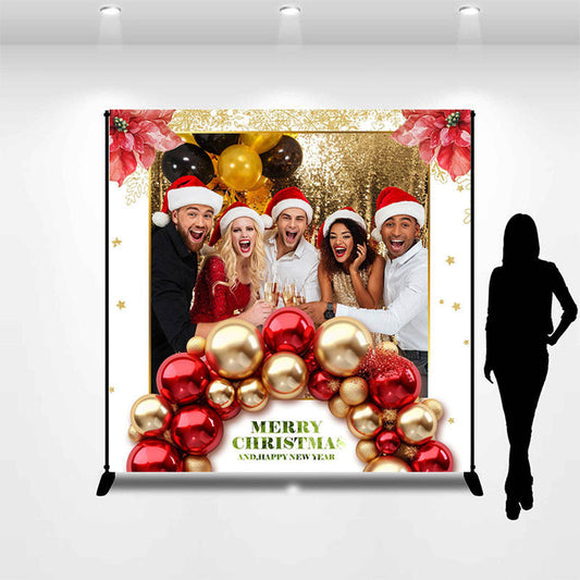 Lofaris Red Floral Balloon Custom Photo Christmas Backdrop