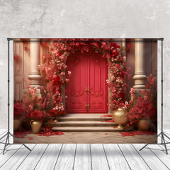 Lofaris Red Floral Door Luxury Backdrop For Photography