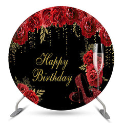 Lofaris Red Floral Glitter High Heels Round Birthday Backdrop