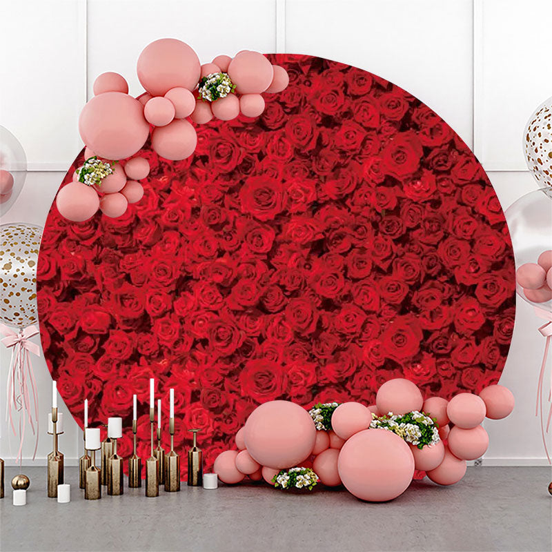 Lofaris Red Floral Wall Romantic Round Wedding Backdrop