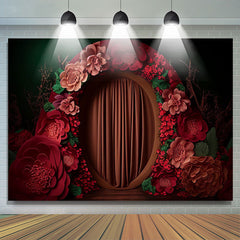 Lofaris Red Floral Wreath Curtain Portrait Photo Backdrop