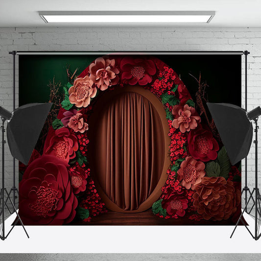 Lofaris Red Floral Wreath Curtain Portrait Photo Backdrop