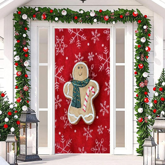 Lofaris Red Gingerbread Snowflake Merry Christmas Door Cover