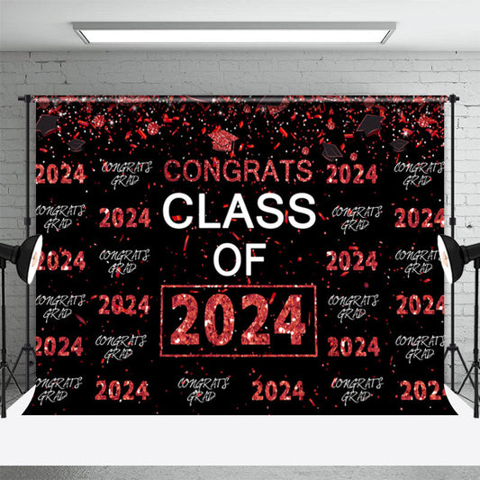 Lofaris Red Glitter Congrsts Class Of 2024 Black Backdrops