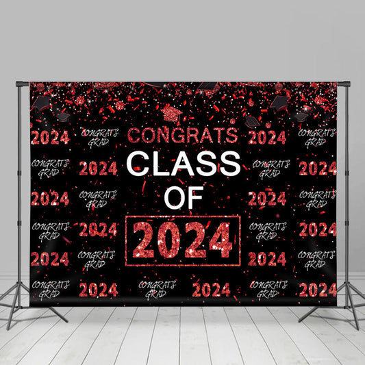 Lofaris Red Glitter Congrsts Class Of 2024 Black Backdrops