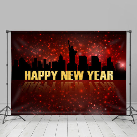 Lofaris Red Glitter New York City Happy Year Backdrop