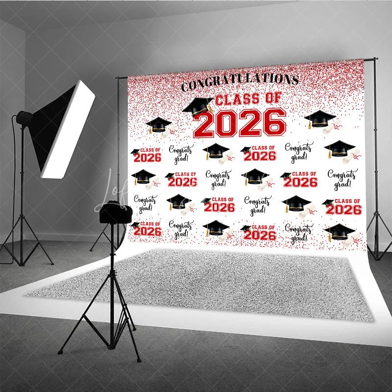 Lofaris Red Glitter Step and Repeat Cap Grad Backdrop