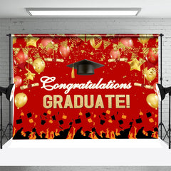 Lofaris Red Gold Bachelor Cap Balloon Congrats Grad Backdrop