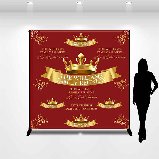 Lofaris Red Gold Crown Custom Text Family Reunion Backdrop