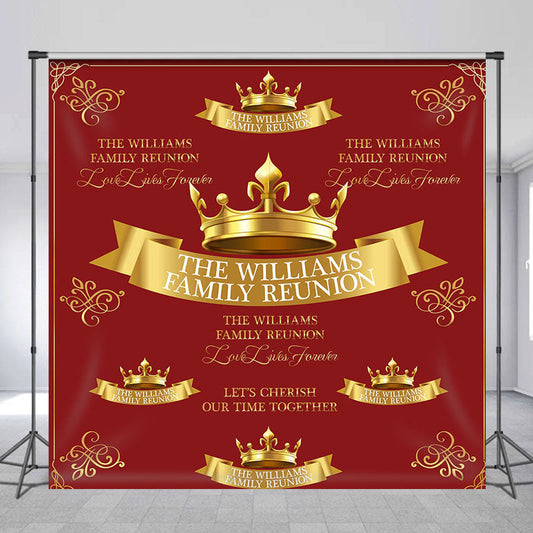 Lofaris Red Gold Crown Custom Text Family Reunion Backdrop