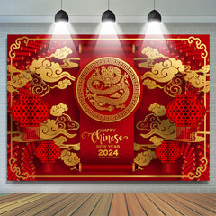 Lofaris Red Gold Dragon Happy Chinese New Year 2024 Backdrop