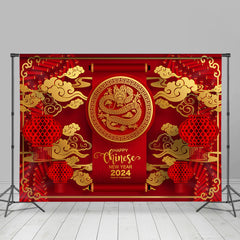 Lofaris Red Gold Dragon Happy Chinese New Year 2024 Backdrop