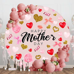 Lofaris Red Gold Heart Lip Floral Round Mothers Day Backdrop