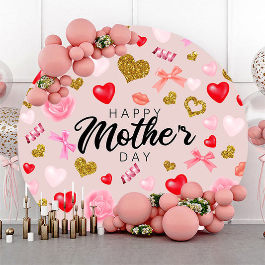 Lofaris Red Gold Heart Lip Floral Round Mothers Day Backdrop
