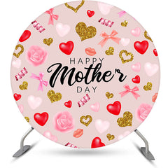 Lofaris Red Gold Heart Lip Floral Round Mothers Day Backdrop