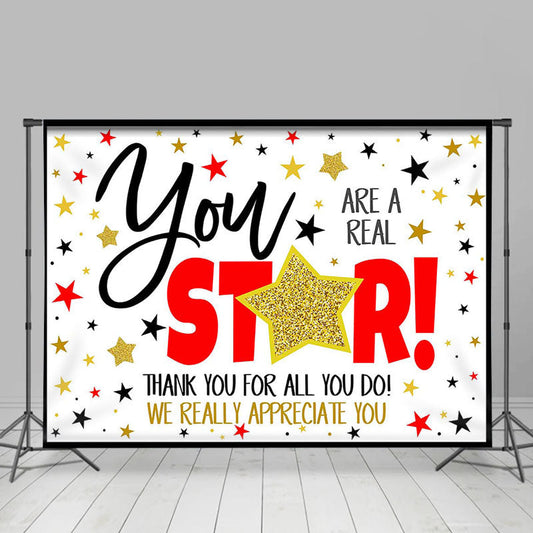 Lofaris Red Gold You Star Thank Appreciate Party Backdrop