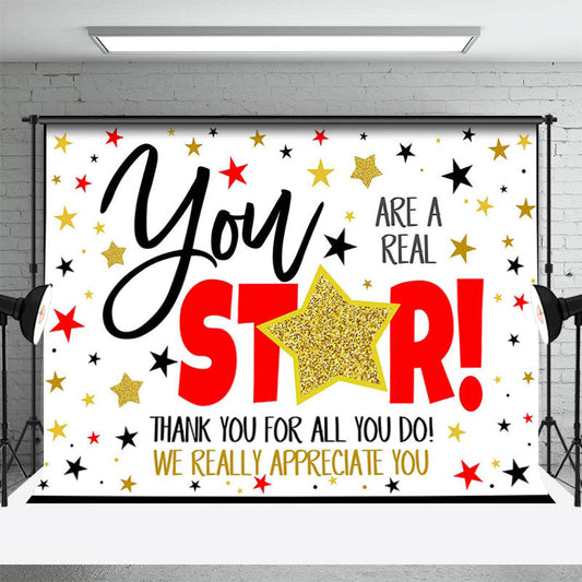 Lofaris Red Gold You Star Thank Appreciate Party Backdrop