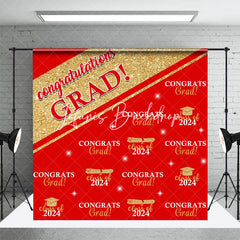Lofaris Red Golden Congrats Grad Repeat Graduation Backdrop