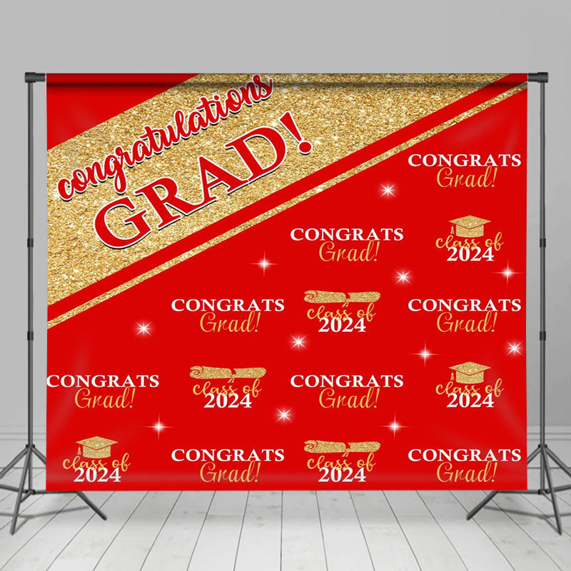 Lofaris Red Golden Congrats Grad Repeat Graduation Backdrop