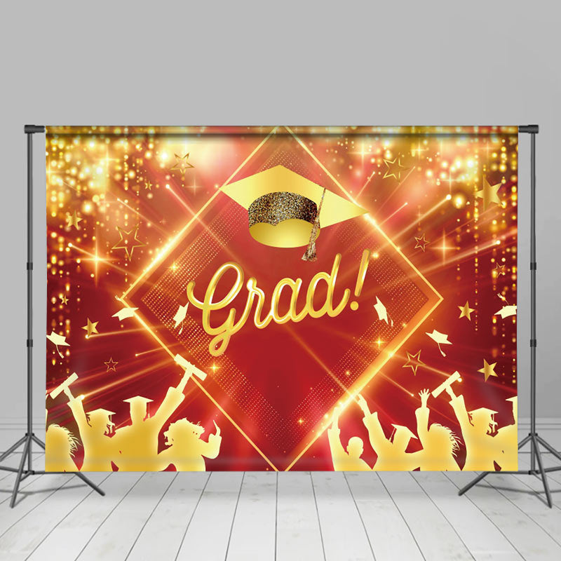 Red Golden Hat Students Bokeh Graduation Backdrop - Lofaris