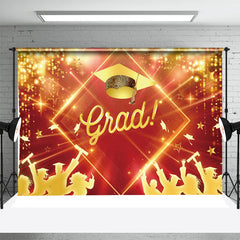 Lofaris Red Golden Hat Students Bokeh Graduation Backdrop