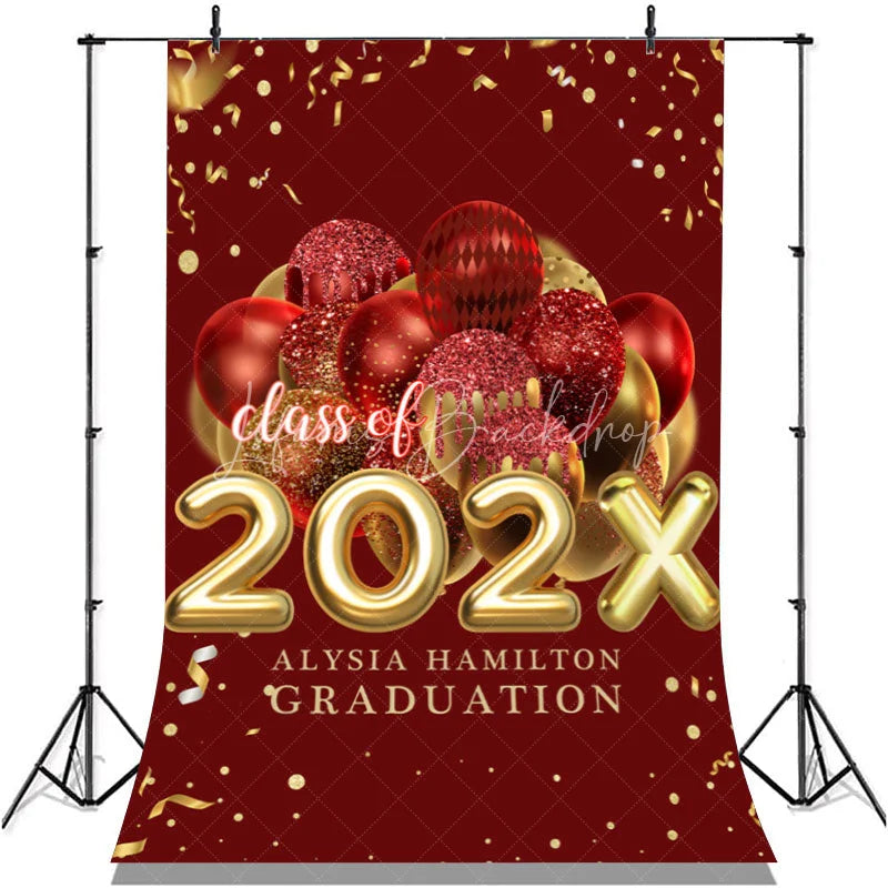 Lofaris Red Golden Ribbon Glitter Balloon Graduation Backdrop