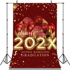 Lofaris Red Golden Ribbon Glitter Balloon Graduation Backdrop