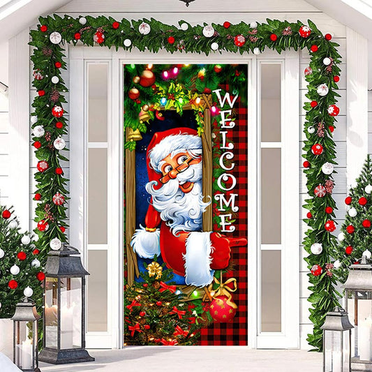 Lofaris Red Green Light Santa Claus Christmas Door Cover