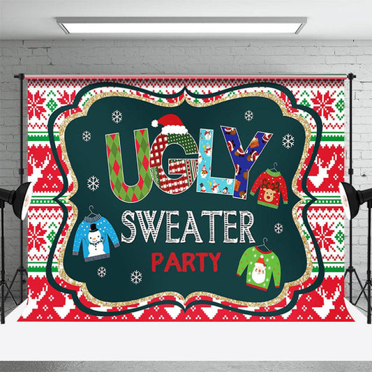 Lofaris Red Green Ugly Sweater Party Kids Christmas Backdrop