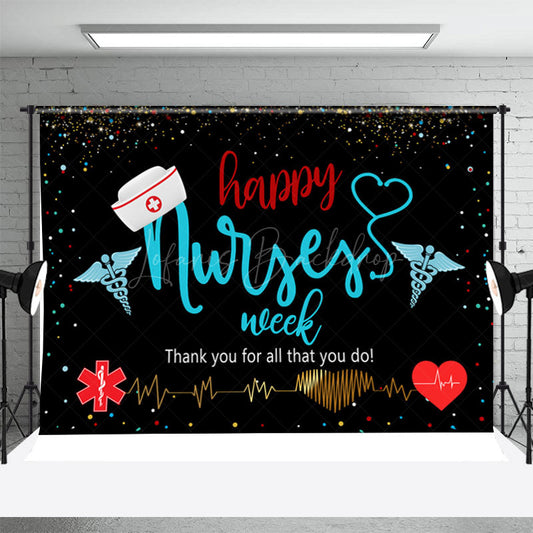 Lofaris Red Heart Hat Happy National Nurses Day Backdrop