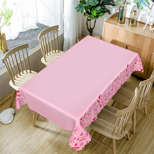 Lofaris Red Heart Patterns Pink Valentines Kitchen Tablecloth