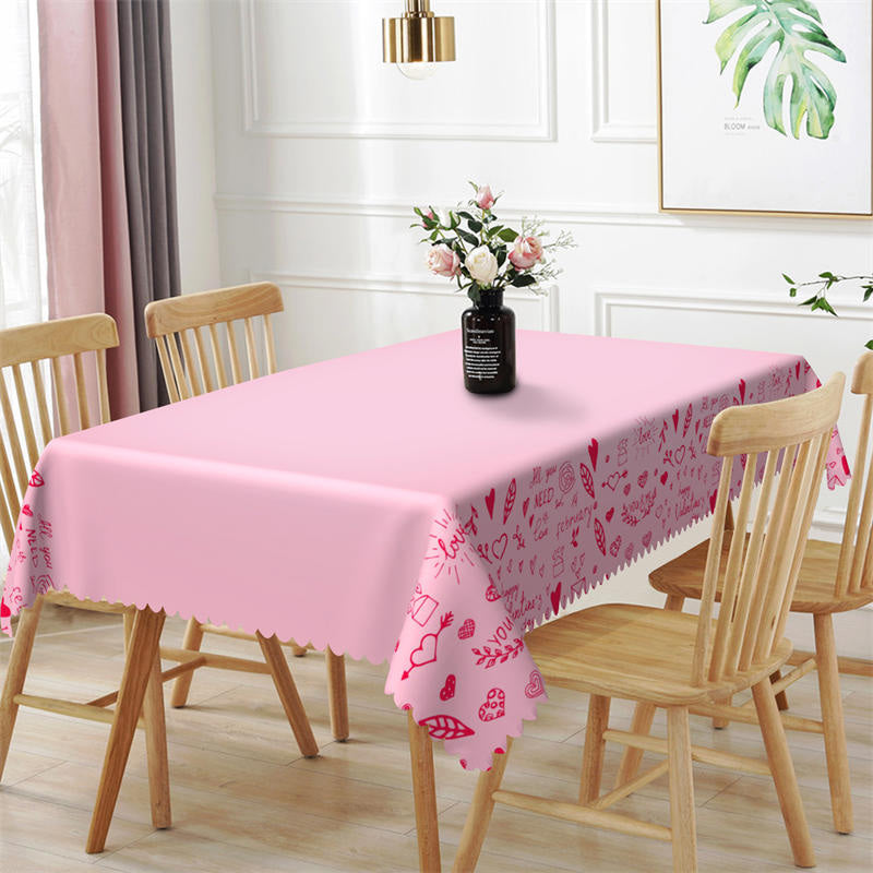 Lofaris Red Heart Patterns Pink Valentines Kitchen Tablecloth