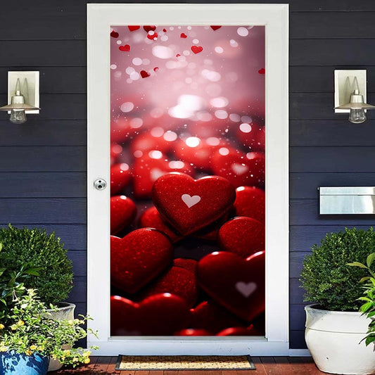 Lofaris Red Heart Stones Bokeh Valentines Day Door Cover
