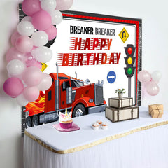 Lofaris Red Heavy Duty Truck Traffic Happy Birthday Backdrop