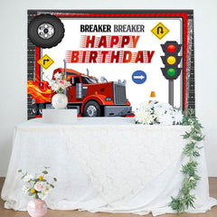 Lofaris Red Heavy Duty Truck Traffic Happy Birthday Backdrop