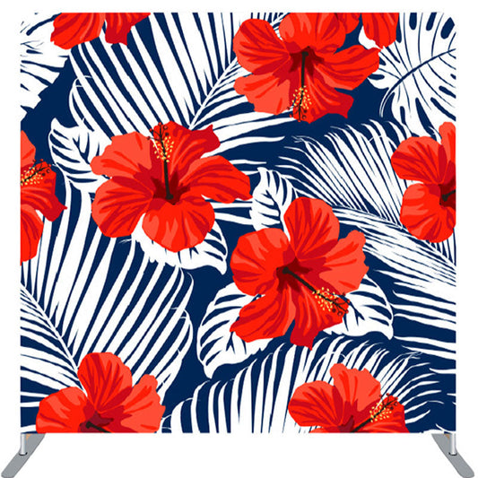 Lofaris Red Hibiscus Indigo Texture Fabric Backdrop For Party