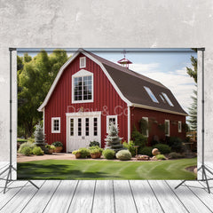 Lofaris Red House Tree Grass Sky Spring Backdrops For Photo