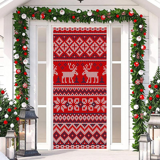 Lofaris Red Knitted Elk Warm Merry Christmas Door Cover
