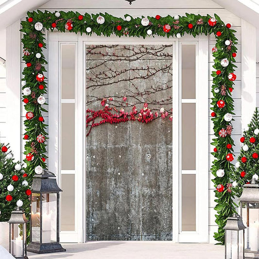 Lofaris Red Leaves Stone Wall Plant Christmas Door Cover