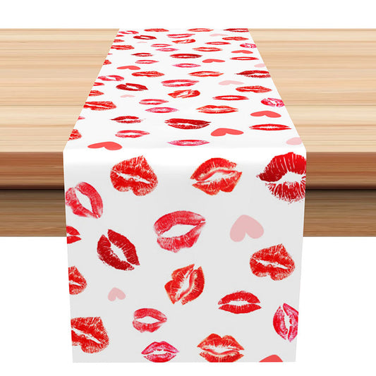 Lofaris Red Lip Heart Shape Table Runner For Valentines Day