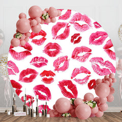 Lofaris Red Lip Print Round Valentines Backdrop For Girl