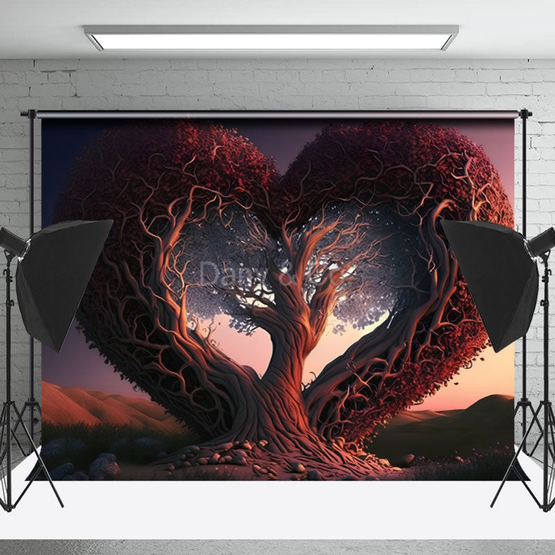 Lofaris Red Love Tree Outdoor Photography Backdrop At Sunset