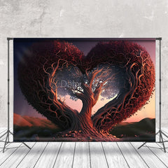 Lofaris Red Love Tree Outdoor Photography Backdrop At Sunset