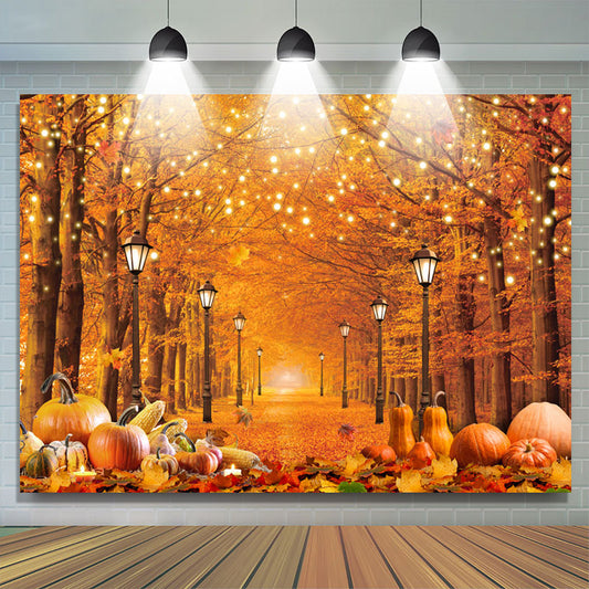 Lofaris Red Maple Tree Street Pumpkin Autumn Backdrop For Decor