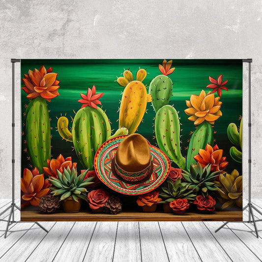 Lofaris Red Orange Floral Cactus Mexican Fiesta Backdrop
